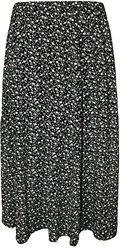 WearAll - Grande Taille imprimé Jupe avec Taille élastiquée - Noir Blanc - 52-54