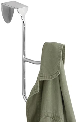 iDesign Hanging Coat Hanger with 2 Hooks, Metal Coat Hooks for Clothes and Accessories, Over the Door Hooks for Hallway or Bathroom, Silver
