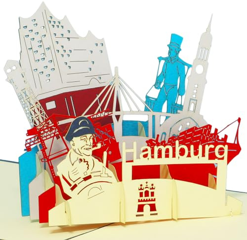 LIN 3D POP UP Karte Grußkarten Reisegutschein Geburtstag Karten Hamburg skyline, N193
