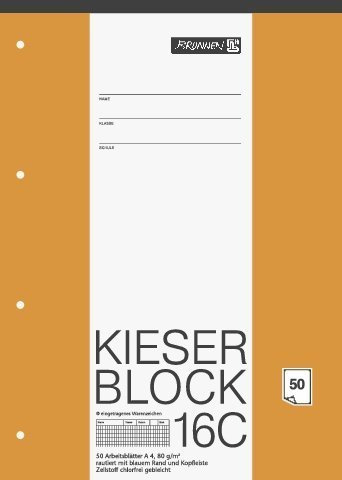 papieto Kieserblock/Schreibblock KIESER (Din A4-50 Blatt / 4-Fach gelocht) LINEATUR FREI WÄHLBAR (Lineatur 16C)