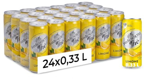 San Benedetto, Thè Freddo al Limone, Confezione da 24 Lattine da 330 ml, Bevanda Dissetante Analcolica, Gusto Fruttato, in Lattina, Senza Conservanti e Coloranti