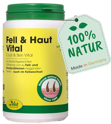 cdVet Naturprodukte Fell & Haut Vital Hund & Katze 150 g - Hund, Katze - Ergänzungsfuttermittel - Fell + Hautprobleme - Fellwechsel - Organismusunterstützung - Haarbruch - Schuppen - Haarverlust -