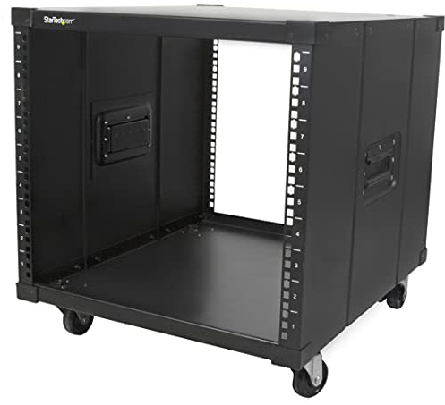 StarTech.com 4 stolpar 9 HE mobil öppen ram serverrack, 19 nätverksrack med hjul för trånga rum på kontor/hemmakontor, litet ställ för nätverk/AV/data/IT-enheter - TAA kompatibel (RK960CP)