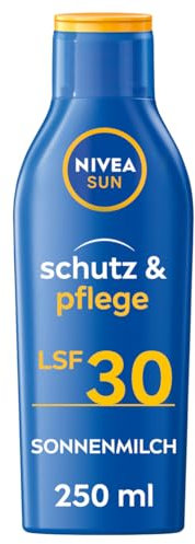 NIVEA SUN Schutz & Pflege Sonnenmilch LSF 30 (250 ml), Sonnencreme für 48h Feuchtigkeit, sofortiger Sonnenschutz vor UVA-/UVB-Strahlen