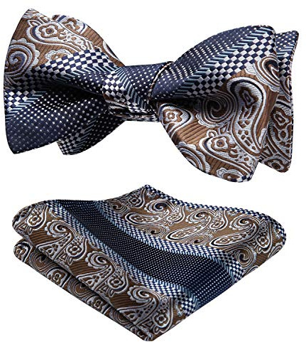 HISDERN Mens Bow Ties Paisley Floral Bow Tie for Men Self Tied Pocket Square Classic Formal Woven Bowties Tuxedo Wedding Bowtie Handkerchief Set