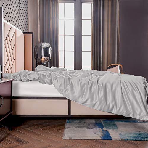 THXSILK Seide Bettbezug, Seide Tröster Cover, Seidenbettwäsche, 100% 19 Momme Bestnote Maulbeerseide Bettwäsche - Grau 240 x 220cm