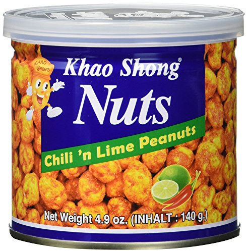 Khao Shong Chili 'n Lime Peanuts, Erdnüsse mit Chili & Limette überzogen, knackige Nüsse im fruchtig-scharfen Teigmantel, kunspriger Snack, (6 x 140 g Dose)