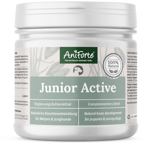 AniForte Junior Active para Cachorros y Perros jóvenes 250g - para el Desarrollo de Huesos, tendones, ligamentos y Dientes. Suplemento para Cachorros con Calcio, vitaminas y minerales