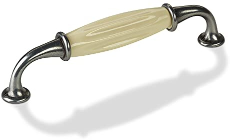 SOTECH Porzellangriff META BA 128 mm Porzellan Cremeweiß-Altsilber Finish | Möbelgriff