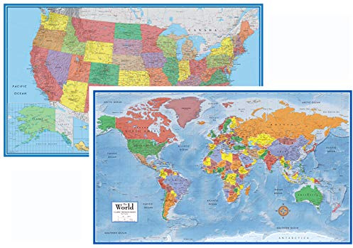 24x36 World and USA Classic Premier 3D Two Wall Map Set (Paper Folded)