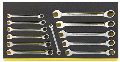 STAHLWILLE Ring-Ratschenschlüssel Set 12-tlg. | Ratschenringmaulschlüssel-Satz 8-19 mm, 72 Zähne | in TCS-Schaumstoff-Einlage