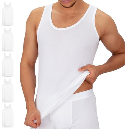 Pack de 5 Chalecos de canalé Fino para Hombre (Blanco, Talla M)