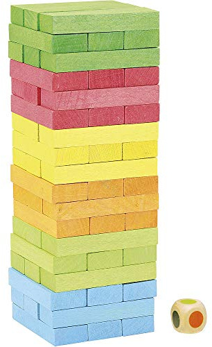 Jeujura - Tour Infernale Colorée 54 Pièces - Jeu Enfant Bois - 3 Ans - 8137 | Jeu de Construction et d'Adresse - Pièces en hêtre Teintés - 1 Dé Inclus - Jeu en Bois Éducatif Famille - Fabriqué en France