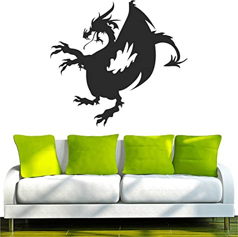 INDIGOS UG - Wandtattoo Wohnzimmer - Wandaufkleber Drache Feuer 96x88 cm schwarz w665 - Aufkleber Kinderzimmer Schlafzimmer Küche Badezimmer Büro Dekoration