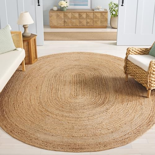 SAFAVIEH Area Rug 4x6 Oval - Cape Cod Collection - Natural Brown, Handmade Braided Flat Weave Jute (CAP252A)