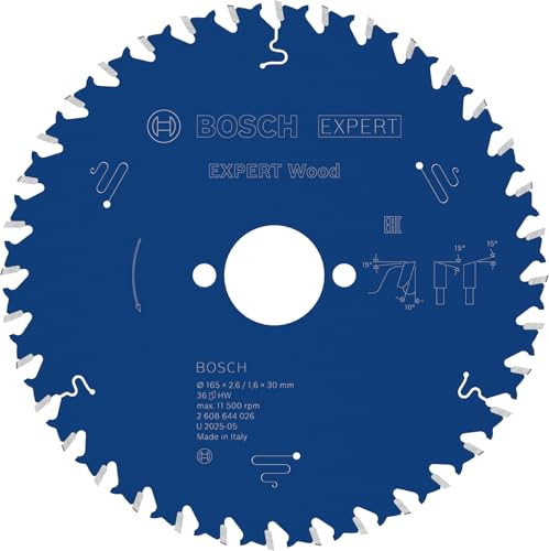 Bosch 1x EXPERT Wood Corded Circular Saw Blade for Handheld Circular Saw | for Softwood, Hardwood, Ø 165 mm, Professional Accessory Hand-Held Corded Circular Saws, Plunge Saw