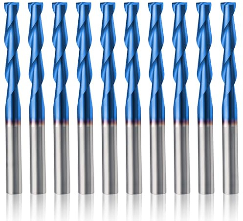 HQMaster CNC Router Bits 1/8 Shank CNC Bit End Mill Flat Nose Carbide Endmill Two Flute Spiral Upcut Milling Cutter Tool Set for Wood PVC MDF Hardwood 10Pcs (1/8CED x 1/8SD x 11/16CEL x 1-1/2OAL)