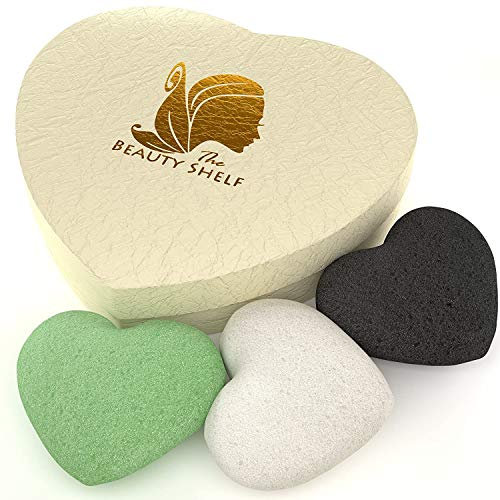 The Beauty Shelf Konjac Sponge (3 Pack) Charcoal, Green Tea & Natural White Facial Cleansing & Exfoliating Beauty Sponges