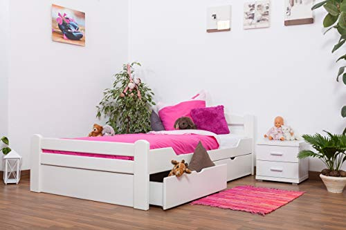 Jugendbett Easy Premium Line K4 inkl. 2 Schubladen und 1 Abdeckblende, 120 x 200 cm Buche Vollholz massiv weiß lackiert
