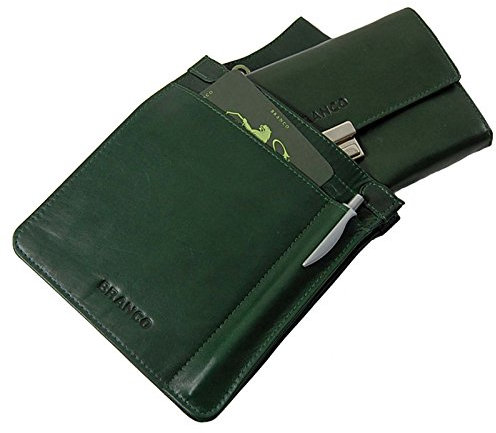 Kellnergeldbörse mit Tasche Leder Kellner Set Taxibörse Kellnerportemonnaie Holster (Grün)
