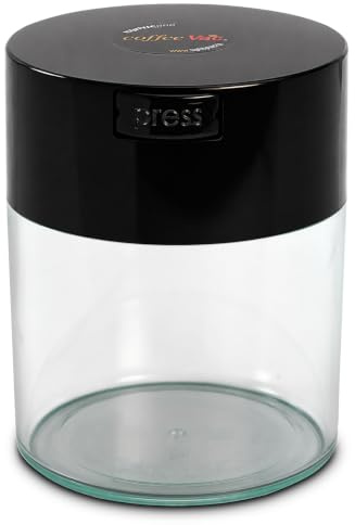 Coffeevac 1/2 LB – Patented Airtight Container | Multi-use Vacuum Container Works as Smell Proof Containers for Ground Coffee and Coffee Bean Containers. Black Cap and Clear Body