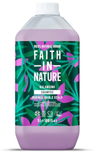 Faith In Nature Natural Lavender & Geranium Shampoo, Balancing for Normal Hair & Scalp, Vegan & Cruelty Free, No SLS, Silcones or Parabens, 5L Refill Pack