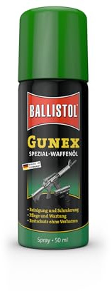 BALLISTOL 22150 GUNEX Waffenöl 50ml Spray – Temperaturbeständiges Waffen-Pflege-Öl – Reinigung, Wartung, Rostschutz