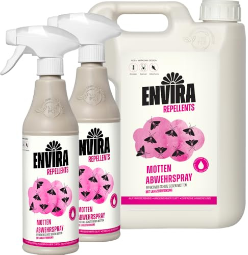 Envira Mottenspray 2 x 500 ml + 2 Liter - gegen Kleidermotten & Motten | Motten Spray mit Mottenschutz für den Kleiderschrank - zuverlässiges Mittel gegen Motten in der Wohnung