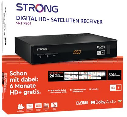Strong SRT 7806 HD Récepteur Satellite numérique – HD + Paquet sur 14.2 rten einschub – dvbs2 – Flux RSS et prévisions météo Via Ethernet – Noir