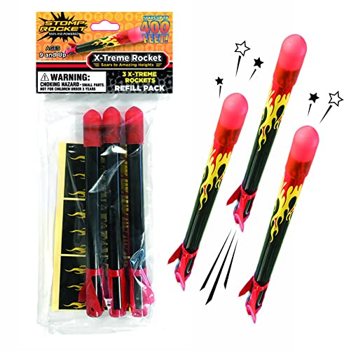 Stomp Rocket L`Original X-Treme Rocket Recharges - 3 fusées Compatible Uniquement avec Le X-Treme - Jouet de fusée d'extérieur pour garçons et Filles - À partir de 9 Ans