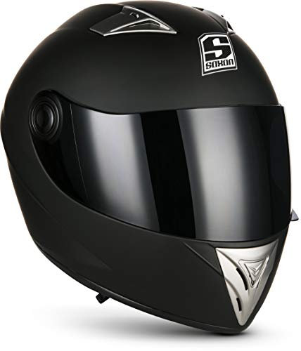 Soxon® ST-550 „Fighter“ · Integral-Helm · Full-Face Motorrad-Helm Roller-Helm Scooter-Helm Cruiser Sturz-Helm StreetFighter-Helm Sport Urban MTB · ECE 22.05 Visier Schnellverschluss Tasche M (57-58cm)