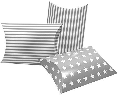 Frau WUNDERVoll® 12 KISSENSCHACHTELN MIX GRAU 21x12cm (flach), 15x12x4,5cm (gefaltet), 250 Gramm Papier / Kissenverpackungen, Pillow box, Faltverpackung, Geschenkverpackung, Gastgeschenk, Hochzeit