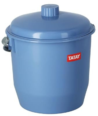 TATAY Seau avec Couvercle et Anse 17L - Design Compact et Fonctionnel - Idéal pour le Nettoyage et la Collecte d’Eau - Intérieur et Extérieur - Plastique Résistant Sans BPA - 35x33x36 cm, Bleu