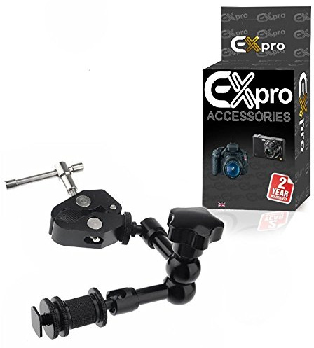 Ex-Pro® 7 Magic Friction Articulating Arm with Hot Shoe Mount & Camera Mount for DSLR Camera with Ex-Pro Super Clamp - Black