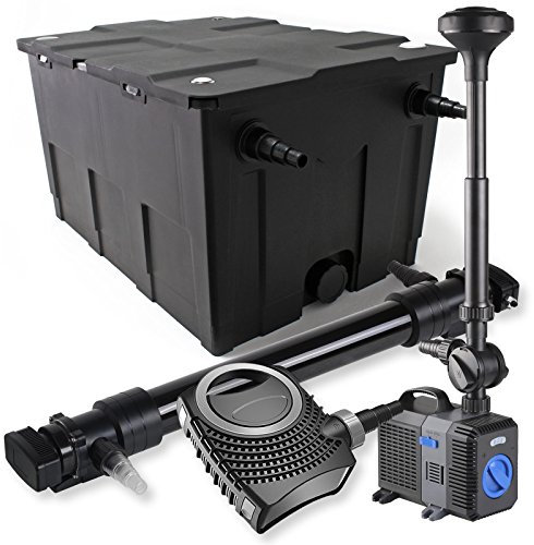 SunSun Komplettset: CBF-550 Teichfilter bis 60000 L Teichfilteranlage Durchlauffilter, NEO10000 Teichpumpe 10000l/h 80W, CUV-672 Teichklärer UVC Klärer mit 72W, CTP-5003 Springbrunnenpumpe 5000l/h 30W