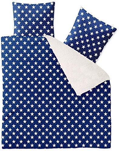 CelinaTex Fantasia Bettwäsche 200 x 220 cm 3teilig Nicki Bettbezug Sherpa Lammfell-Optik Bezug Stella blau weiß beige