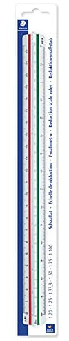 STAEDTLER Mars 561 Reduktionsmaßstab – Version 2, 6 Skalen | Prismenmaßstab 1:20 bis 1:100, farbige Hohlkehlen – für Modellbau – Art.-Nr. 561 98-2BK