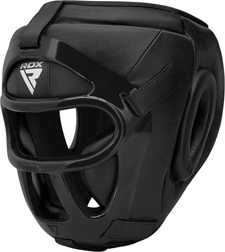 RDX Cascos Boxeo MMA Kick Boxing Entrenamiento, Maya Hide Cuero Headgear con Rejilla Facial Extraíble, Profesional Casco Protector para Muay Thai Sparring Grappling Taekwondo Karate, Hombre Mujere
