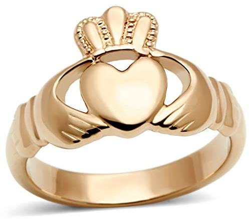 Eternal Sparkles Women's Claddagh Celtic Irish Fashion Comfort Statement Love Ring in Rose Gold Stainless Steel