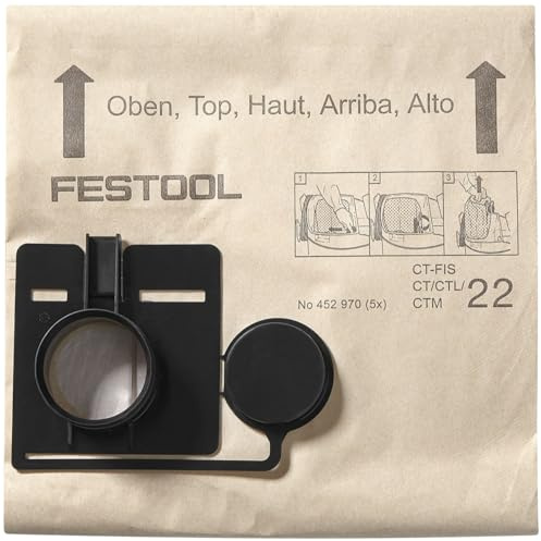Festool 452970 Filtersack für CT/CTL/CTM 22 | Original Zubehör für CT/CTL/CTM 22 Sauger – Papierfilterbeutel mit Kunststoffverschluss zur staubarmen Entsorgung