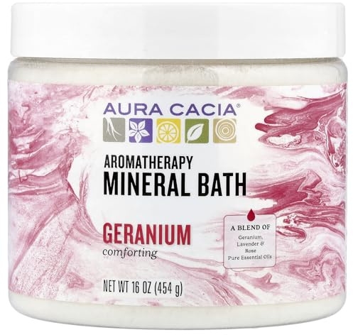 Aura Cacia Aromatherapy Mineral Bath, Comforting Geranium, 16 ounce jar