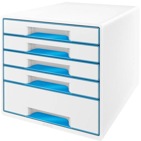 Leitz 52141036 Wow Cube Schubladenbox (Polystyrol) 5 Schubladen perlweiß/blau
