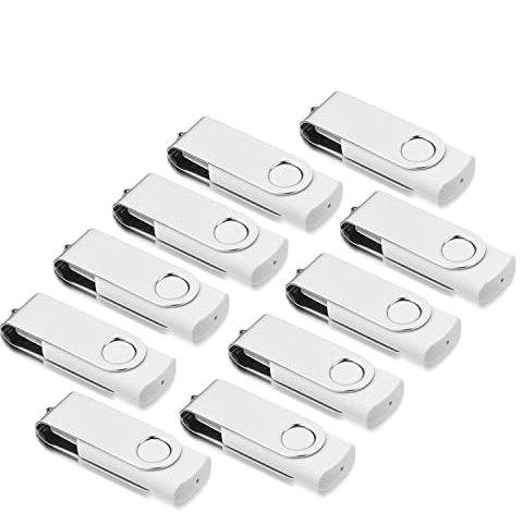 USB Sticks, 8GB USB Flash Drive, AreTop 10 Pack 8GB Memory Stick, 2.0 Thumb Drives Pen Drives, Swivel Design, with LED Indicator for Computer/Tablet/Laptop/Car/TV(10 White With Lanyard)