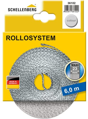 Schellenberg 36102 Cintino per tapparelle avvolgibili 23 mm x 6 m - sistema Maxi, cinghia tapparella grigio