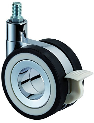 BS Rollen F371.076 Designrolle, Doppelrolle, Lenkrolle mit Feststeller, Ø 75 mm, Gewindestift, Polyurethanrad schwarz