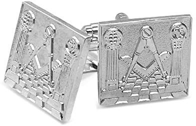 The Masonic Collection Boutons de manchette argentés pour homme – Avec motif maçonnique – Pochette en velours / Options de boîte cadeau – Un cadeau maçonnique parfait pour les hommes franc-maçons,