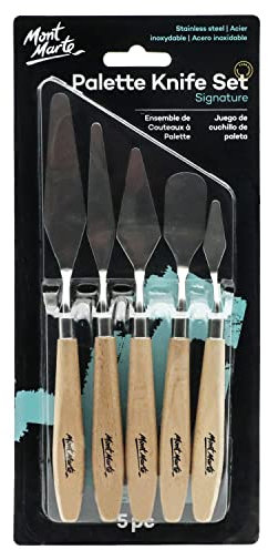 Mont Marte Palettenmesser Set aus Stahl – 5 Malspachtel in verschiedenen Formen – Ideale Malmesser für das Verarbeiten von Farben