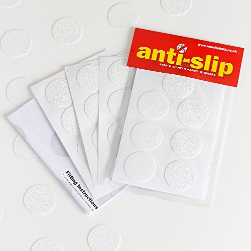 bath & Shower Stickers + fitting template (UK, Original brand) – 28 WHITE lightly textured self-adhesive anti-slip stickers – for baths, showers or wet rooms – 3.5cm diameter – mat alternative – MONEY BACK GUARANTEE