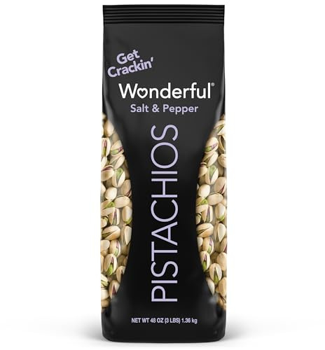 Wonderful Pistachios In Shell, Salt & Pepper Flavored Nuts, 48 Ounce Bag, Protein Snacks, Gluten Free, Healthy Snacks for Adults