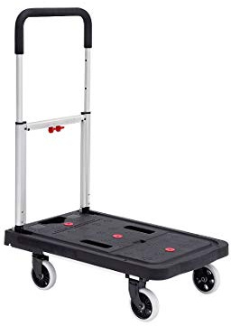 T-EQUIP SFW- 99F faltbarer Plattformwagen, Räder und Bügel einklappbar, Tragfähigkeit 120 kg, Schwarz | Tragfähigkeit 120 kg, Ladefläche LxB 680 x 410 mm, Ladehöhe 180 mm